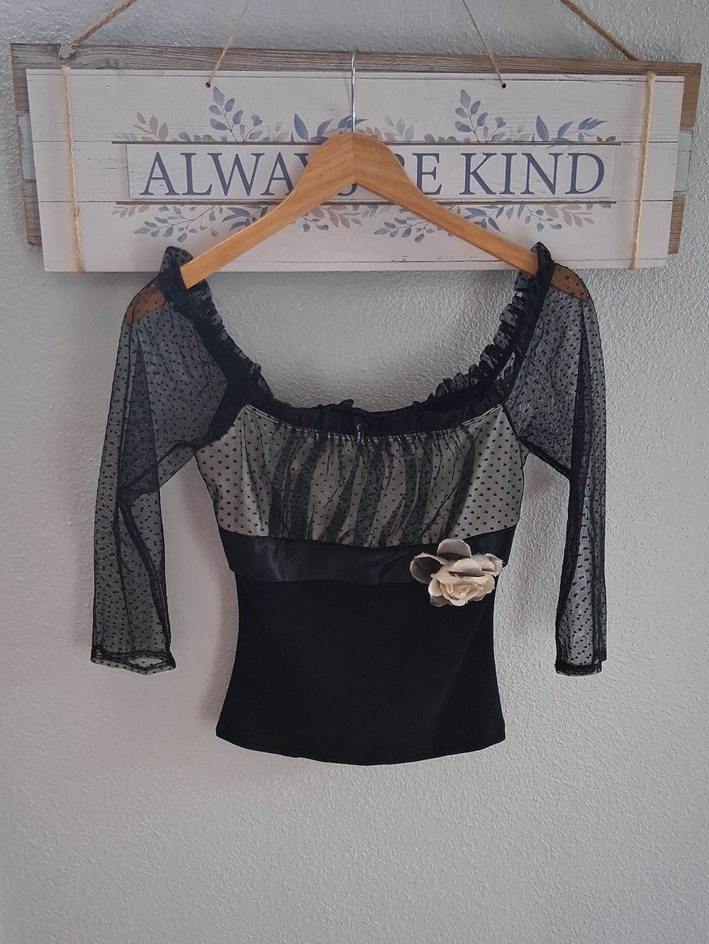 5/$13 Sheer polka dot top